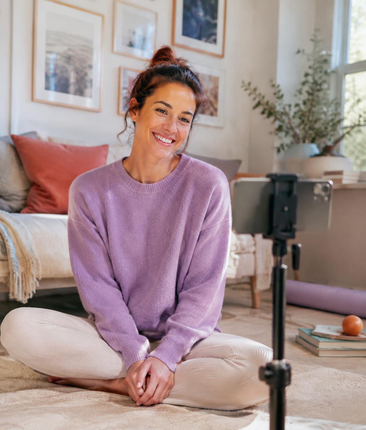 Creator filming a wellness video at home
